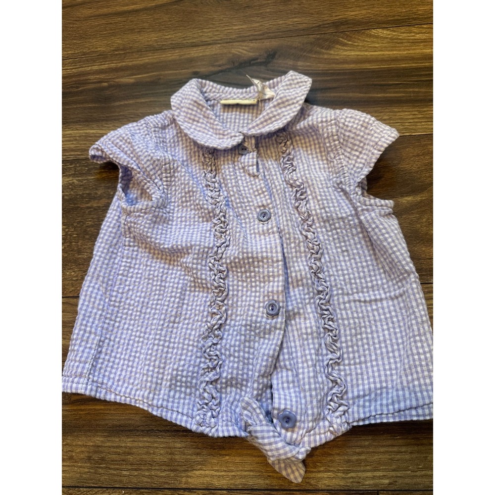 Baby Togs Lavender Gingham Seersucker Button Front Knot Top‎ Toddler Girls 4T